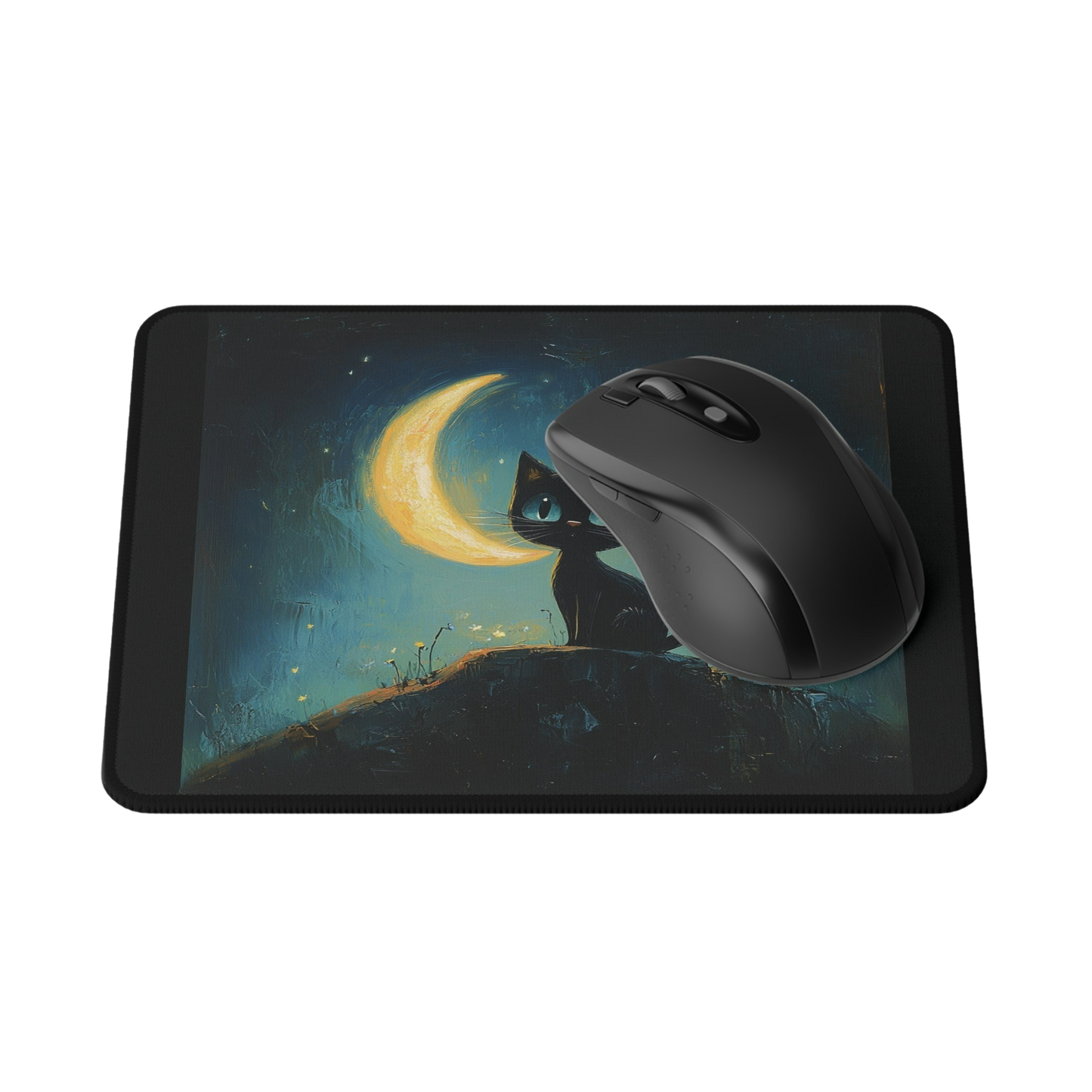 Lunar Cat and Moon (Gerd Artnz inspired design) - Cat Gaming Mouse Pad