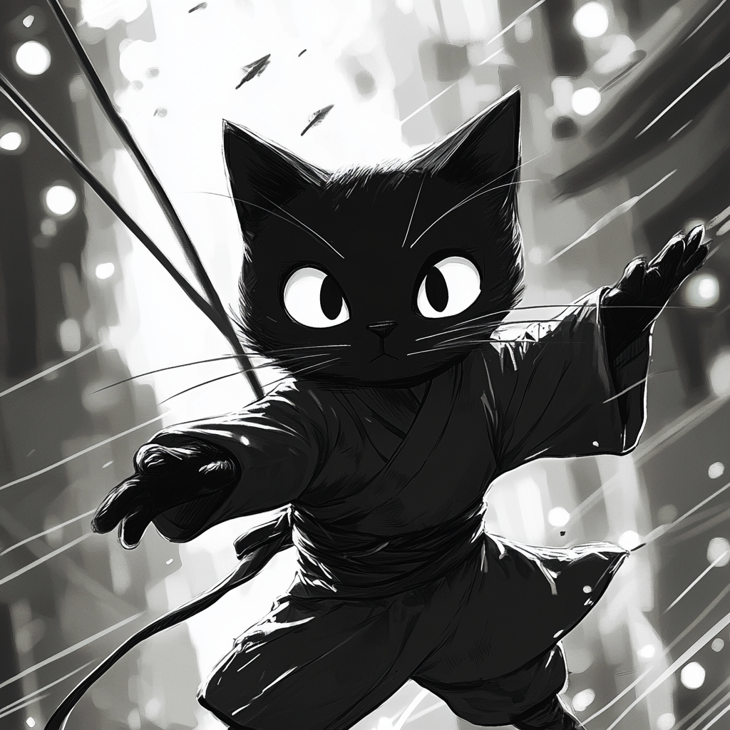 Black & White Fury Series: Black Cat Ninja kiss-cut stickers I/IV